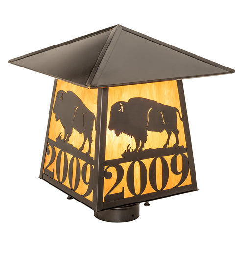 Meyda Lighting Personalized 20" Craftsman Brown On Brass Buffalo Outdoor Post Mount Light With Ambra Sienna Idalight Shade