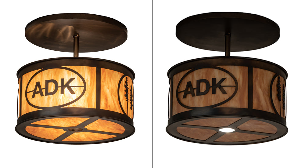 Meyda Lighting Personalized 21" 3-Light Light Burnished Antique Copper Semi-flush Mount Light With Ambra Siena Idalight Shade
