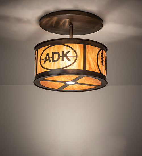 Meyda Lighting Personalized 21" 3-Light Light Burnished Antique Copper Semi-flush Mount Light With Ambra Siena Idalight Shade