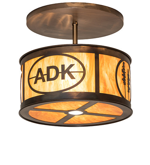 Meyda Lighting Personalized 21" 3-Light Light Burnished Antique Copper Semi-flush Mount Light With Ambra Siena Idalight Shade