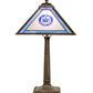 Meyda Lighting Personalized 23" Antique Brass Corrections Table Lamp With Blue & Frosted Clear Shade Glass