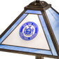 Meyda Lighting Personalized 23" Antique Brass Corrections Table Lamp With Blue & Frosted Clear Shade Glass