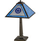 Meyda Lighting Personalized 23" Antique Brass State Trooper Table Lamp With Blue & Frosted Clear Shade Glass