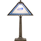 Meyda Lighting Personalized 23" Antique Brass Torch Run Table Lamp With Blue & Frosted Clear Shade Glass