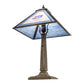 Meyda Lighting Personalized 23" Antique Brass Torch Run Table Lamp With Blue & Frosted Clear Shade Glass