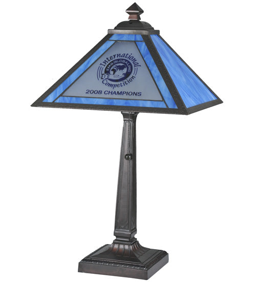 Meyda Lighting Personalized 23" Craftsman Brown EMS Global Inc Table Lamp With Blue & White Shade Glass