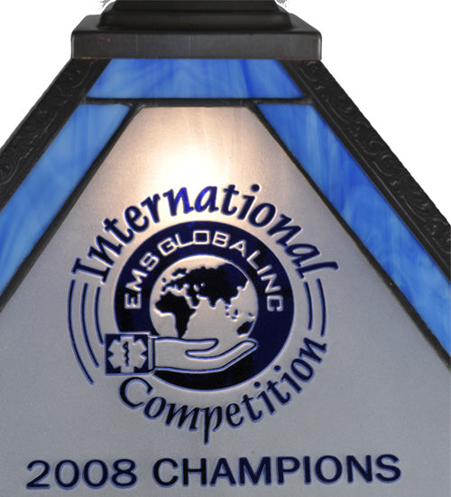 Meyda Lighting Personalized 23" Craftsman Brown EMS Global Inc Table Lamp With Blue & White Shade Glass