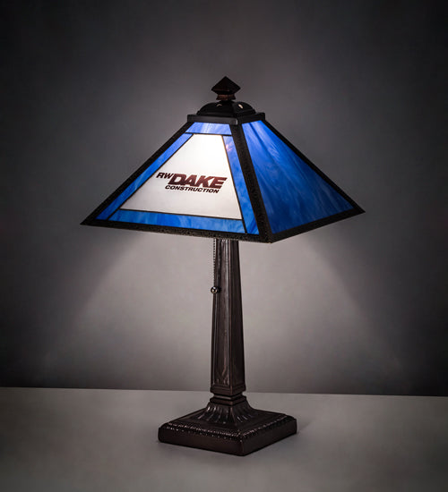 Meyda Lighting Personalized 23" Mahogany Bronze Mission Table Lamp With Multi-Colored Shade Glass