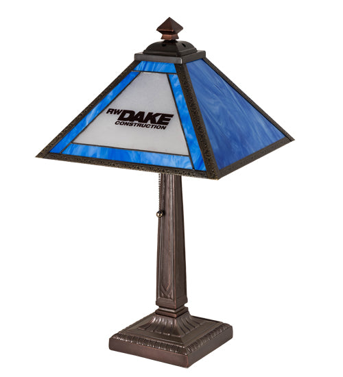 Meyda Lighting Personalized 23" Mahogany Bronze Mission Table Lamp With Multi-Colored Shade Glass