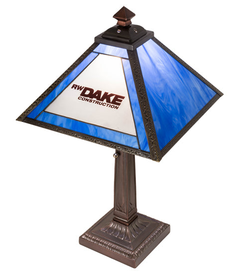 Meyda Lighting Personalized 23" Mahogany Bronze Mission Table Lamp With Multi-Colored Shade Glass