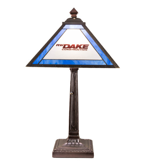 Meyda Lighting Personalized 23" Mahogany Bronze Mission Table Lamp With Multi-Colored Shade Glass