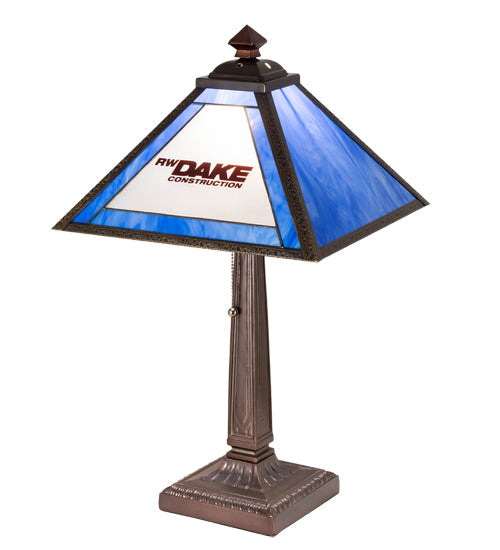 Meyda Lighting Personalized 23" Mahogany Bronze Mission Table Lamp With Multi-Colored Shade Glass