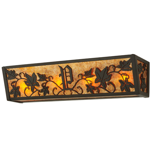 Meyda Lighting Personalized 24" 4-Light Timeless Bronze Grapevine Vanity Light With Amber Mica Shade Glass