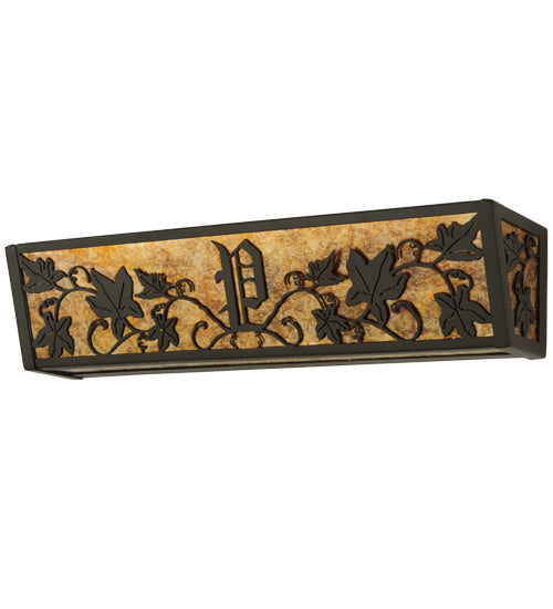 Meyda Lighting Personalized 24" 4-Light Timeless Bronze Grapevine Vanity Light With Amber Mica Shade Glass