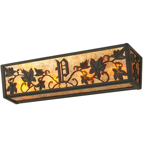 Meyda Lighting Personalized 24" 4-Light Timeless Bronze Grapevine Vanity Light With Amber Mica Shade Glass