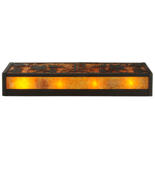 Meyda Lighting Personalized 24" 4-Light Timeless Bronze Grapevine Vanity Light With Amber Mica Shade Glass