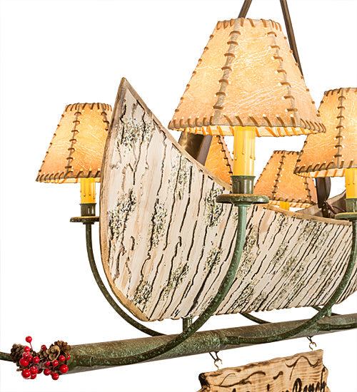 Meyda Lighting Personalized 24" 8-Light Tarinished & Antique Copper Canoe Chandelier With Beige Fabric Shade