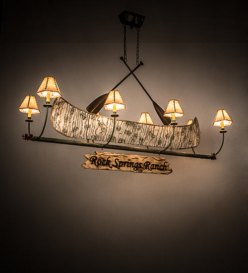 Meyda Lighting Personalized 24" 8-Light Tarinished & Antique Copper Canoe Chandelier With Beige Fabric Shade