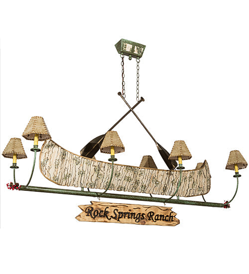 Meyda Lighting Personalized 24" 8-Light Tarinished & Antique Copper Canoe Chandelier With Beige Fabric Shade