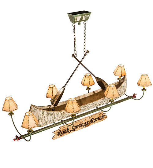 Meyda Lighting Personalized 24" 8-Light Tarinished & Antique Copper Canoe Chandelier With Beige Fabric Shade