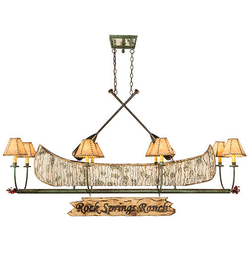 Meyda Lighting Personalized 24" 8-Light Tarinished & Antique Copper Canoe Chandelier With Beige Fabric Shade