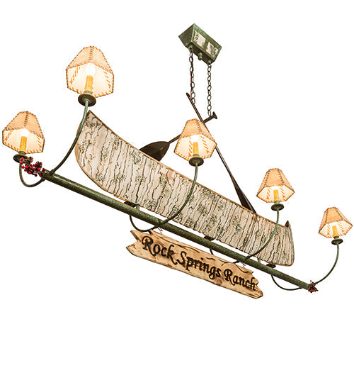 Meyda Lighting Personalized 24" 8-Light Tarinished & Antique Copper Canoe Chandelier With Beige Fabric Shade