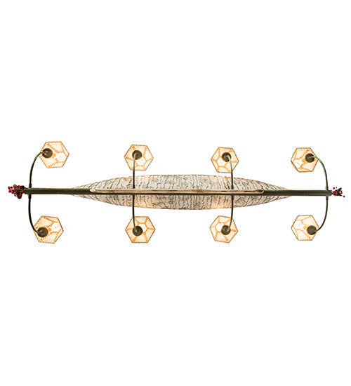 Meyda Lighting Personalized 24" 8-Light Tarinished & Antique Copper Canoe Chandelier With Beige Fabric Shade
