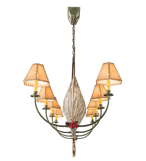 Meyda Lighting Personalized 24" 8-Light Tarinished & Antique Copper Canoe Chandelier With Beige Fabric Shade