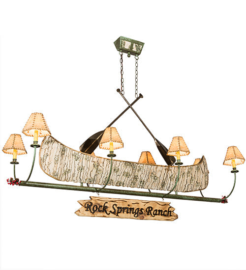 Meyda Lighting Personalized 24" 8-Light Tarinished & Antique Copper Canoe Chandelier With Beige Fabric Shade