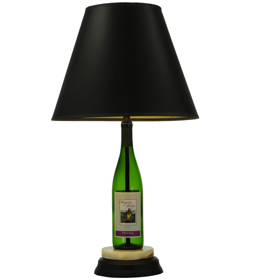Meyda Lighting Personalized 26" Black Powdercoat Wine Bottle Table Lamp With Black and Gold Shade