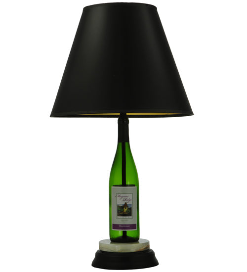 Meyda Lighting Personalized 26" Black Powdercoat Wine Bottle Table Lamp With Black and Gold Shade