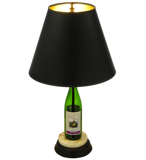 Meyda Lighting Personalized 26" Black Powdercoat Wine Bottle Table Lamp With Black and Gold Shade