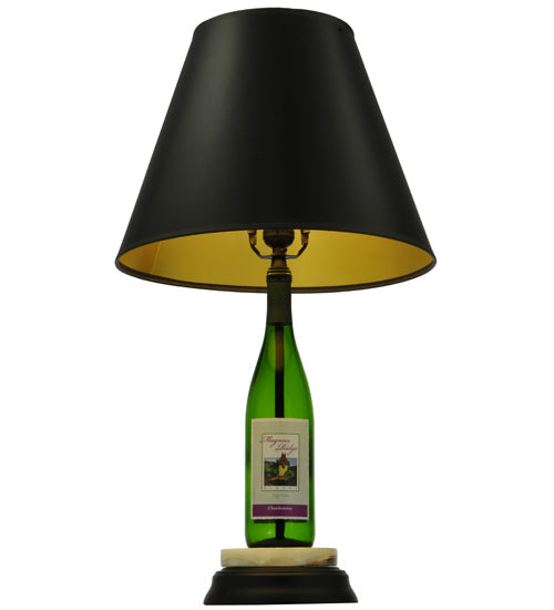Meyda Lighting Personalized 26" Black Powdercoat Wine Bottle Table Lamp With Black and Gold Shade