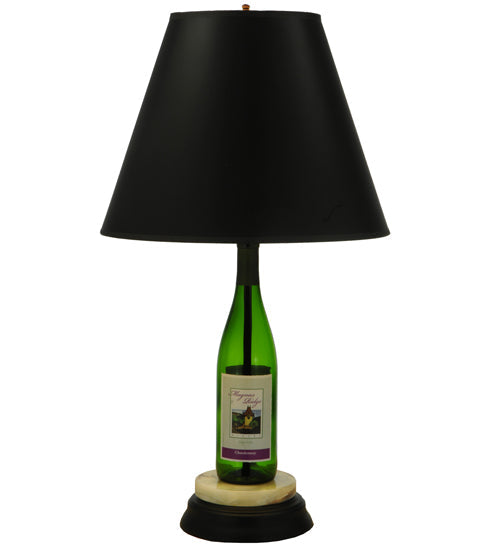 Meyda Lighting Personalized 26" Black Powdercoat Wine Bottle Table Lamp With Black and Gold Shade