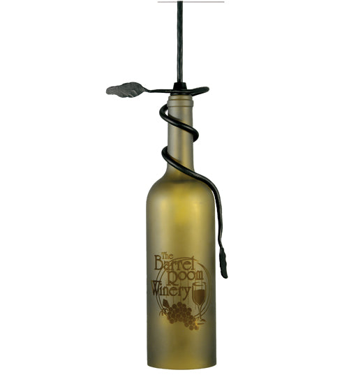 Meyda Lighting Personalized 3" Black Mini Pendant Light With Green Etched Grapes Wine Bottle Shade Glass