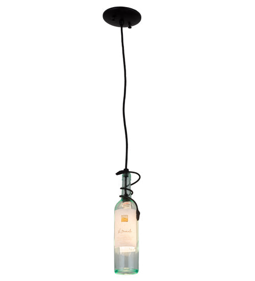 Meyda Lighting Personalized 3" Textured Black Hey Mambo Pendant Light With Clear Wine Bottle Shade Glass