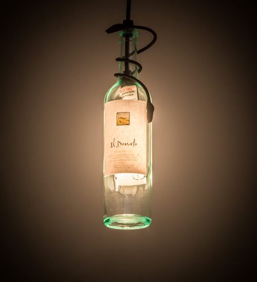 Meyda Lighting Personalized 3" Textured Black Hey Mambo Pendant Light With Clear Wine Bottle Shade Glass