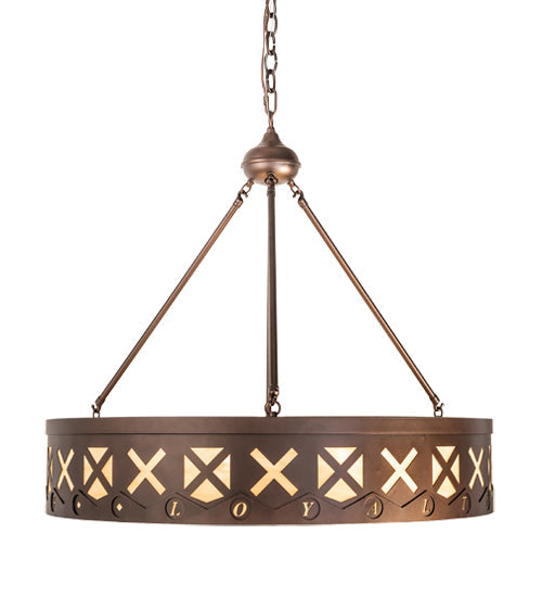 Meyda Lighting Personalized 30" 6-Light Mahogany Bronze Hamilton Pendant Light With Beige Sahara Taupe Idalight Shade