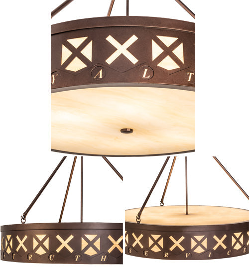 Meyda Lighting Personalized 30" 6-Light Mahogany Bronze Hamilton Pendant Light With Beige Sahara Taupe Idalight Shade