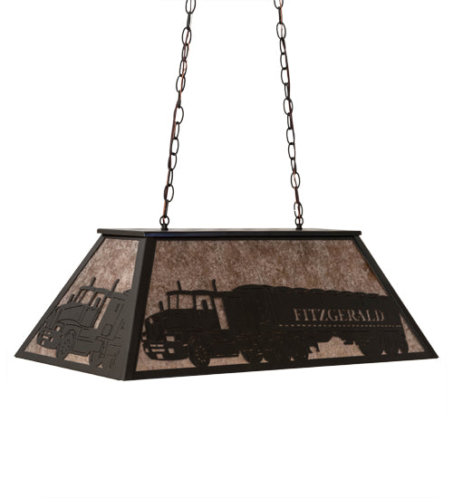 Meyda Lighting Personalized 33" 6-Light Timeless Bronze Fitzgerald Island Pendant Light With Silver Mica Shade Glass