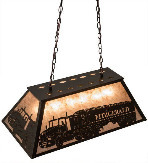 Meyda Lighting Personalized 33" 6-Light Timeless Bronze Fitzgerald Island Pendant Light With Silver Mica Shade Glass