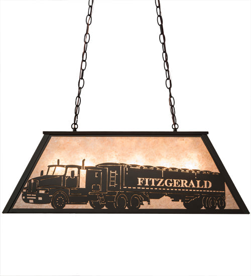 Meyda Lighting Personalized 33" 6-Light Timeless Bronze Fitzgerald Island Pendant Light With Silver Mica Shade Glass