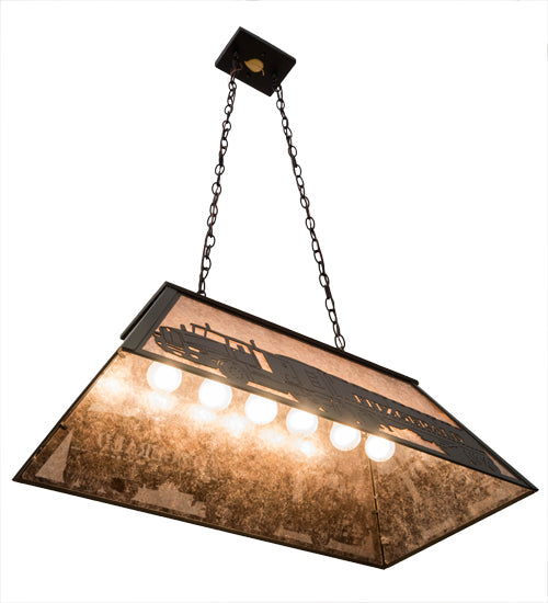 Meyda Lighting Personalized 33" 6-Light Timeless Bronze Fitzgerald Island Pendant Light With Silver Mica Shade Glass