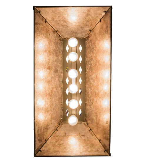 Meyda Lighting Personalized 33" 6-Light Timeless Bronze Fitzgerald Island Pendant Light With Silver Mica Shade Glass