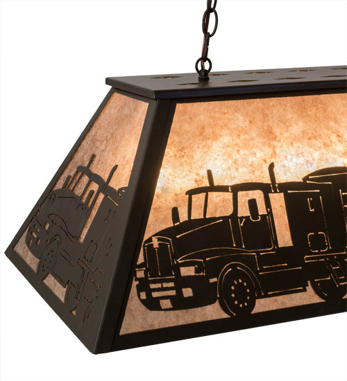 Meyda Lighting Personalized 33" 6-Light Timeless Bronze Fitzgerald Island Pendant Light With Silver Mica Shade Glass