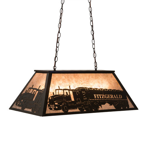 Meyda Lighting Personalized 33" 6-Light Timeless Bronze Fitzgerald Island Pendant Light With Silver Mica Shade Glass