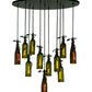 Meyda Lighting Personalized 36" 11-Light Black Thirsty Owl Cascading Pendant Light With Amber and Green Wine Bottle Shade Glass