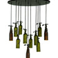 Meyda Lighting Personalized 36" 11-Light Black Thirsty Owl Cascading Pendant Light With Amber and Green Wine Bottle Shade Glass