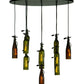 Meyda Lighting Personalized 36" 11-Light Black Thirsty Owl Cascading Pendant Light With Amber and Green Wine Bottle Shade Glass