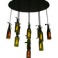 Meyda Lighting Personalized 36" 11-Light Black Thirsty Owl Cascading Pendant Light With Amber and Green Wine Bottle Shade Glass